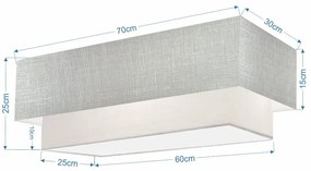 Plafon Duplo Retangular Vivare Md-3044 Cúpula em Tecido 70x30cm x 60x25cm - Bivolt - Rustico-Cinza-Branco - 110V/220V
