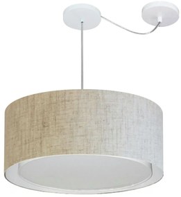 Lustre Pendente Cilíndrico Com Desvio Md-4314 Cúpula em Tecido 50x25cm Rustico Bege - Bivolt