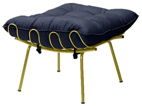 Puff Decorativo Sala de Estar Abel Pés Dourado Veludo Azul G41 - Gran Belo
