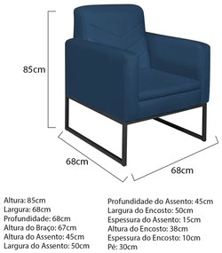 kit 02 Poltronas Bella Base de Ferro Preta Suede Azul Marinho - ADJ Decor