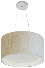 Lustre Pendente Cilíndrico Md-4319 Cúpula em Tecido 40x25cm Rustico Bege / Branco - Bivolt