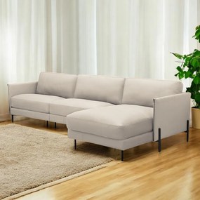 Sofá Decorativo Karine 5 Lugares Sala de estar 300cm com Chaise Pés em Aço Couro Bege G88 - Gran Belo