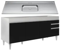 Balcão Gabinete Com Pia 180cm Dallas Branco/Preto - Lumil