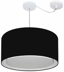 Lustre Pendente Cilíndrico Com Desvio Md-4316 Cúpula em Tecido 55x30cm Preto - Bivolt