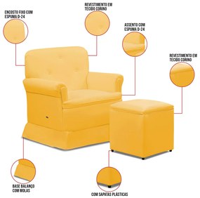 Poltrona de Amamentação Base Balanço e Puff Lígia Sintético Amarelo E03 - D'Rossi