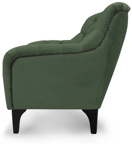 Poltrona Decorativa Roma Botonê Pés Madeira Veludo Verde - Sheep Estofados - Verde escuro