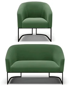 Sofá Namoradeira e Poltrona Base Industrial Preto Stella Suede D03 - D'Rossi - Verde