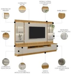 Painel Para TV 70 Pol com Rack Bancada 297cm Real L06 Tauari/Off White