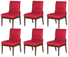 Conjunto 6 Cadeiras De Jantar Aurora Base Madeira Maciça Estofada Suede Vermelho