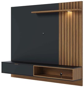 Painel TV 65 Pol 180cm Bancada Suspensa Zurique Preto Fosco/Noce Milano C04 - D'Rossi
