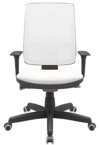 Cadeira Office Brizza Tela Branca Assento Vinil Branco Autocompensador Base Standard 120cm - 63729 Sun House