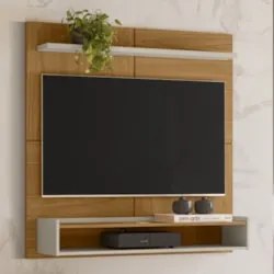 Painel Para TV 50 Pol Bancada Suspensa 120cm Perfect L06 Nature/Off Wh