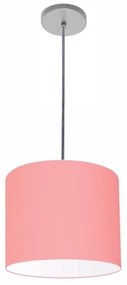 Luminária Pendente Vivare Free Lux Md-4106 Cúpula em Tecido - Rosa-Tela - Canopla cinza e fio transparente