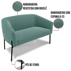 Sofá Namoradeira e Poltrona Pé Ferro Preto Stella Bouclê D03 - D'Rossi - Verde Menta