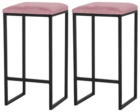 Kit 2 Banqueta Decorativa Billie Base Preta Suede Rosa G41 - Gran Belo