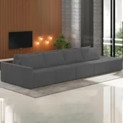 Sofá Ilha Modular com Puff para Sala Living 432cm Georgia Z08 Veludo C