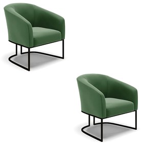 Poltrona Decorativa Industrial Preto Kit 2 Stella Suede D03 - D'Rossi - Verde