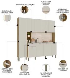 Cozinha Compacta Com Balcão 200cm Louvre K02 Freijó/Soft - Mpozenato