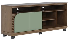 Bancada Tv de 65'' 2 Portas Ewa e Rodízio 150cm C04 - D'Rossi - Amendoa e Verde Pistache