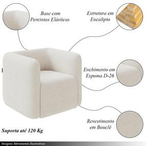 Poltrona Decorativa Sala de Estar Trinidad Base Fixa Bouclê Off White G33 - Gran Belo