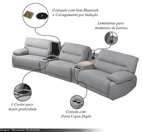 Sofá Decorativo Swift c/Porta Copos Baú Cooler Reclinável Retrátil Linho Cinza Claro G81 - Gran Belo