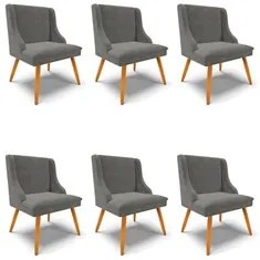 Kit 6 Cadeiras Estofadas para Sala de Jantar Pés Palito Lia Suede Graf