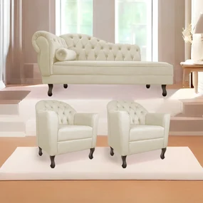 Kit Diva Recamier Diana 160cm Lado Direito e 02 Poltronas Julia Linho - ADJ Decor