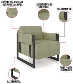 Poltrona Decorativa Base Industrial Rory Bouclê K01 - D'Rossi - Verde