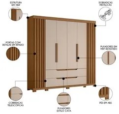 Guarda Roupa Casal 6 Portas 4 Gavetas 240cm Doble Jatobá/Fendi - Albat