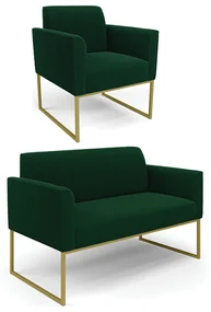 Namoradeira e Poltrona Industrial Dourado Marisa Bouclê D03 - D'Rossi - Azul