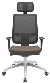 Cadeira Office Brizza Tela Preta Com Encosto Assento Vinil Marrom Autocompensador 126cm - 63014 Sun House