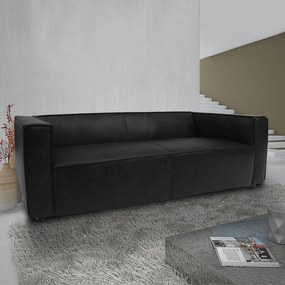 Sofá Decorativo Ryan 3 Lugares Sala de estar 220cm Couro Preto Manchado G40 - Gran Belo