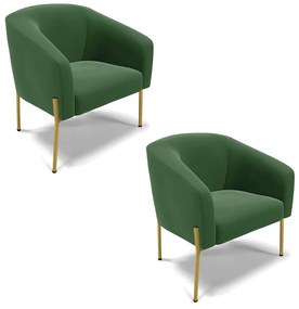 Poltrona Decorativa Pé de Ferro Dourado Kit 2 Stella Suede D03 - D'Rossi - Verde