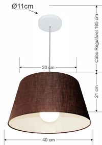 Lustre Pendente Cone Md-4039 Cúpula em Tecido 21/40x30cm Café - Bivolt