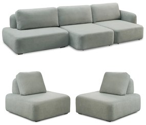 Conjunto Sala de Estar 1 Sofá Retrátil Modulado 342cm e 2 Poltronas Santiago Bouclê Cinza G89 - Gran Belo