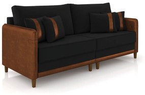 Sofá 3 Lugares Living 192cm Pé Madeira Valença Marrom/Veludo K01 - D'Rossi - Preto