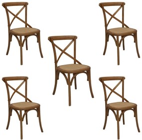 Kit 5 Cadeiras Decorativas Sala De Jantar Cozinha Danna Rattan Natural Bétula G56 - Gran Belo