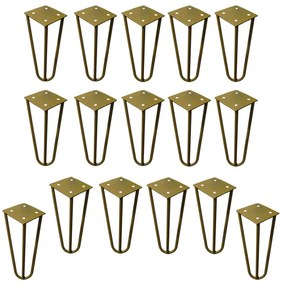 Kit 16 Pés de Metal 15 CM Hairpin Legs Mesas de Centro Puffs Dourado G41