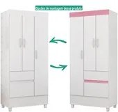 Guarda Roupa Infantil Wind 03 Portas Branco Rosa Demobile