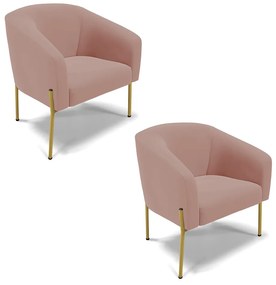 Poltrona Decorativa Pé de Ferro Dourado Kit 2 Stella Veludo Rosê D03 - D'Rossi