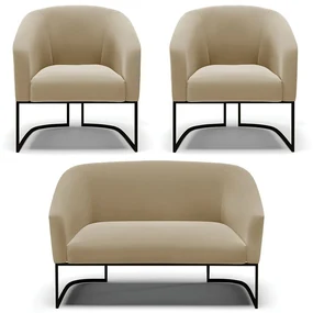 Namoradeira e 2 Poltronas Industrial Preto Stella Suede Marrom Rato D03 - D'Rossi