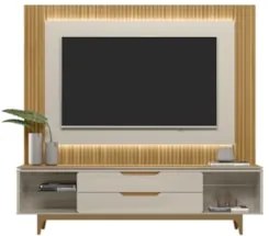 Painel Para TV 70 Pol Real e Rack Bancada 220cm Lola L06 Tauari/Off Wh