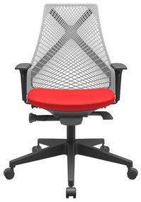Cadeira Office Bix Tela Cinza Assento Aero Vermelho Autocompensador Base Piramidal 95cm - 64042 Sun House