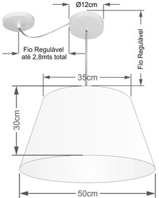 Lustre Pendente Cone Com Desvio de Centro Vivare Md-4278 Cúpula em Tecido 35x50cm - Bivolt