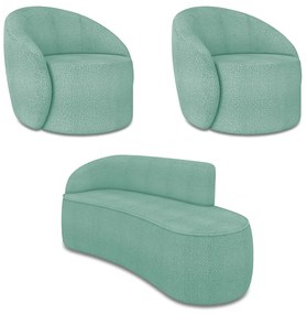 Sofá 2 Lugares Orgânico 140cm Morgan e 2 Poltronas Lua Bouclê D03 - D'Rossi - Verde Menta