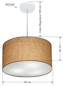 Lustre Pendente Cilíndrico Vivare Md-4099 Cúpula em Tecido 40x25cm - Bivolt