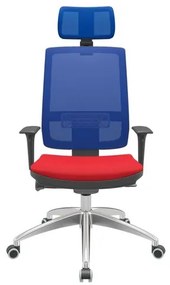 Cadeira Office Brizza Tela Azul Com Encosto Assento Poliéster Vermelho Autocompensador 126cm - 63148 Sun House