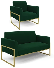 Namoradeira e Poltrona Industrial Alta Dourado Marisa BouclĂŞ Verde D03 - D'Rossi