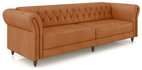 Sofá Living Sala de Estar Stanford Chesterfield 3 Lugares 260cm Pés de Madeira Couro Terracota G58 - Gran Belo