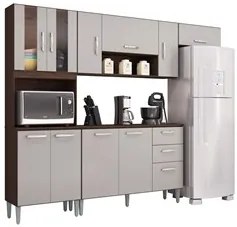 Armário de Cozinha Compacta com Balcão e Tampo 244cm Livy P11 Chocolat